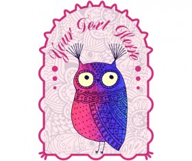 Floral owl card vector 02