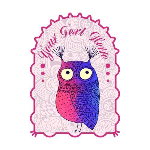 Floral owl card vector 02