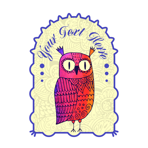Floral owl card vector 03