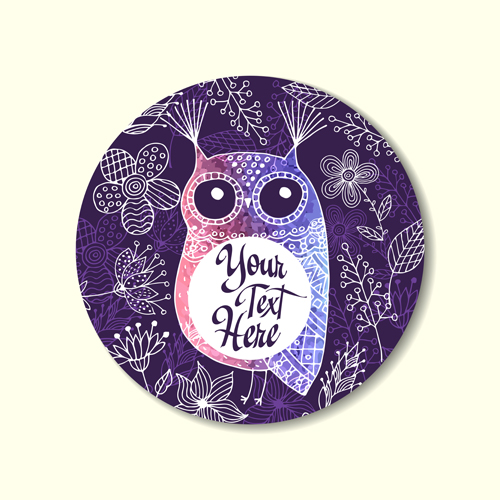 Floral owl card vector 04