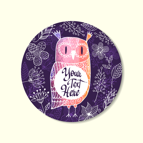 Floral owl card vector 05