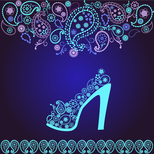 Floral shoes with paisley pattern vector 01