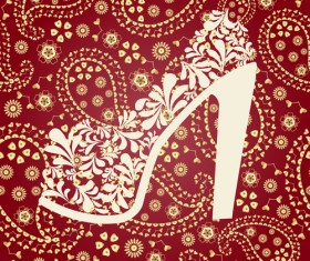 Floral shoes with paisley pattern vector 02