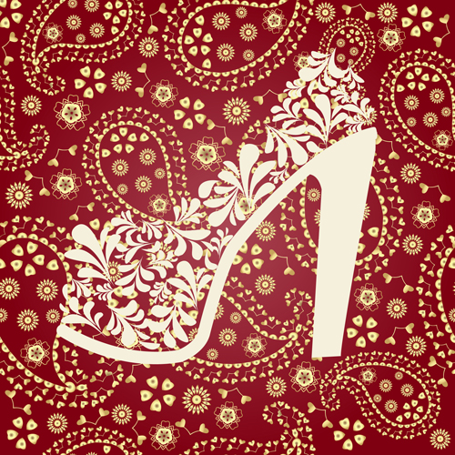 Floral shoes with paisley pattern vector 02