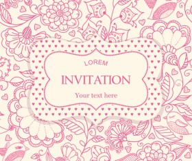 Flower pattern with pink invitation card vector 01