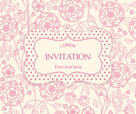 Flower pattern with pink invitation card vector 02