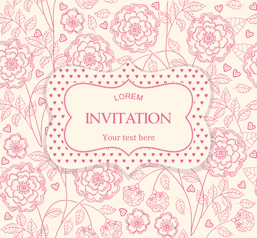 Flower pattern with pink invitation card vector 02