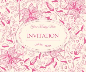 Flower pattern with pink invitation card vector 03