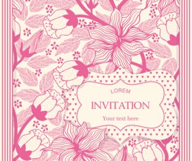Flower pattern with pink invitation card vector 04