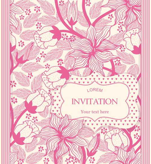 Flower pattern with pink invitation card vector 04