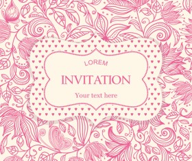 Flower pattern with pink invitation card vector 05