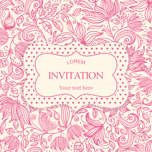Flower pattern with pink invitation card vector 05
