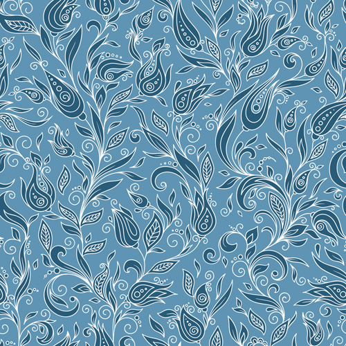 Flowers doodles seamless pattern vector 01