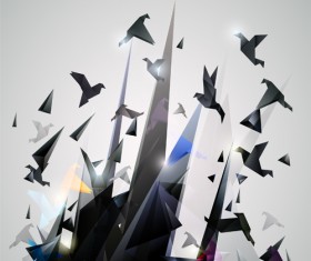 Flying origami birds with modern background vector 03