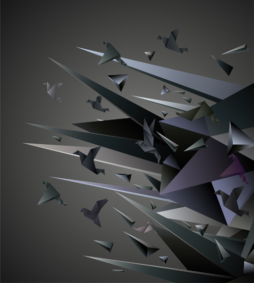 Flying origami birds with modern background vector 04