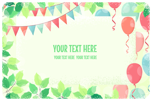 Fresh green leaves and multicolored balloons background vector 01