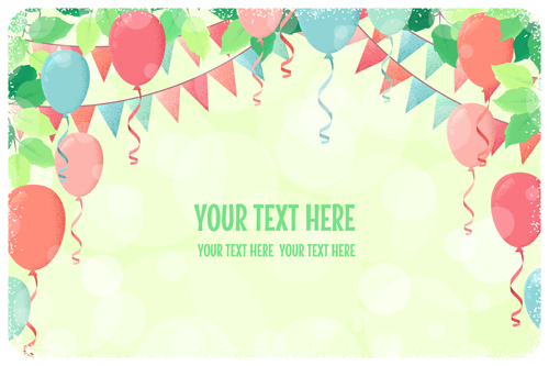 Fresh green leaves and multicolored balloons background vector 02