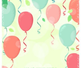 Fresh green leaves and multicolored balloons background vector 03