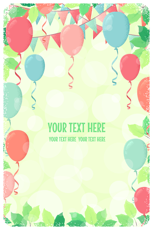 Fresh green leaves and multicolored balloons background vector 04