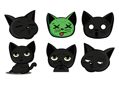 Funny black cat vector 01
