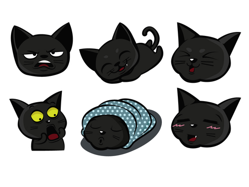 Funny black cat vector 03