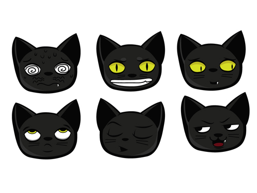 Funny black cat vector 04