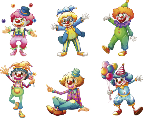 Funny clowns design vectors set