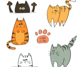 Funny doodle cats vector material 04