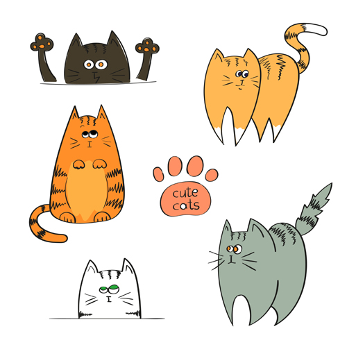 Funny doodle cats vector material 04