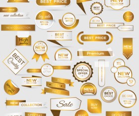 Golden banners with labels and sticker badge vector 01
