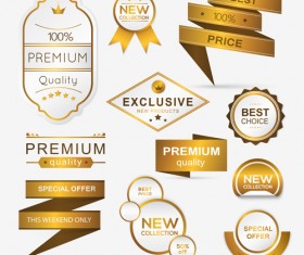 Golden banners with labels and sticker badge vector 02