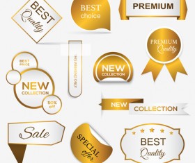 Golden banners with labels and sticker badge vector 03