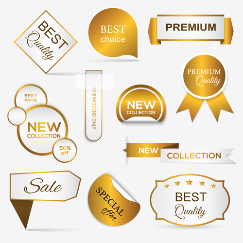 Golden banners with labels and sticker badge vector 03