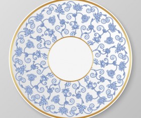 Golden frame plates with blue floral ornament vector