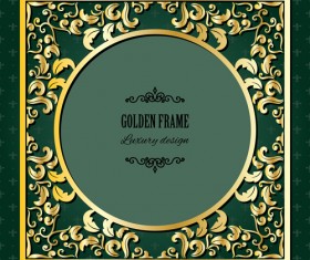 Golden frame with green invitation card vector 01