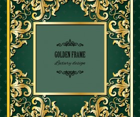 Golden frame with green invitation card vector 02