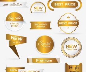 Golden labels and banners vector 01