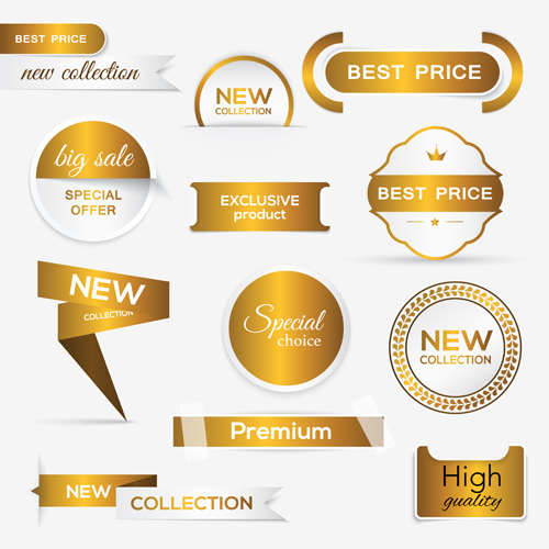 Golden labels and banners vector 01