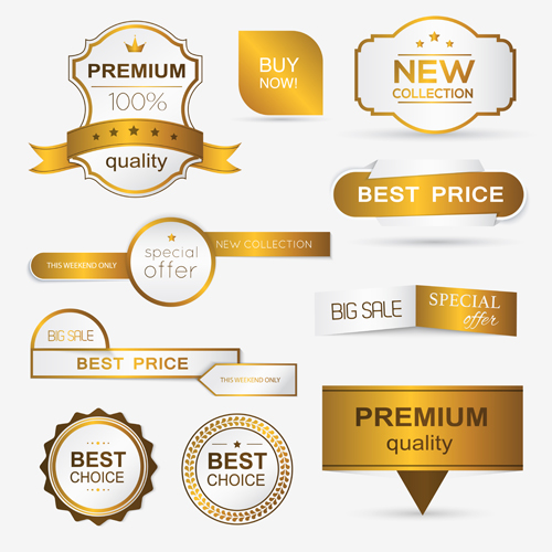 Golden labels and banners vector 02