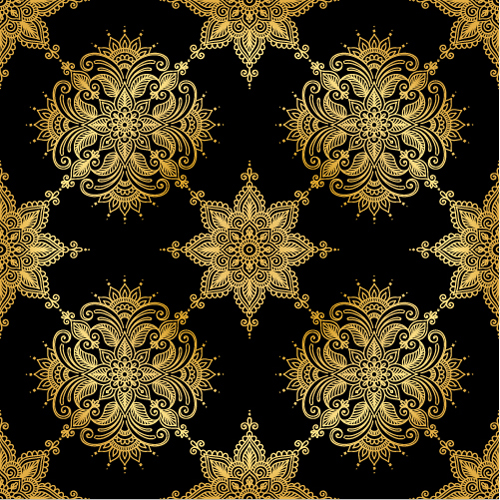 Golden ornaments seamless pattern vector 02