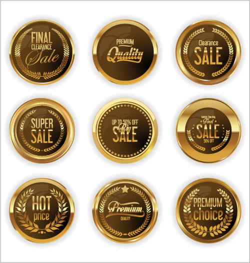 Golden sale badge shiny vector 01