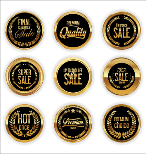 Golden sale badge shiny vector 04