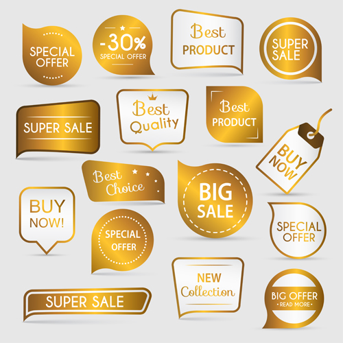 Golden sale labels with tags vector