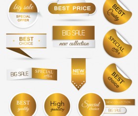 Golden sticker with badge and banners vector
