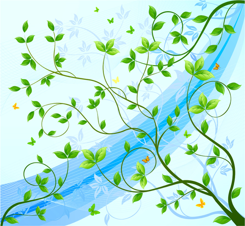 Green leaves with abstract background vector 01