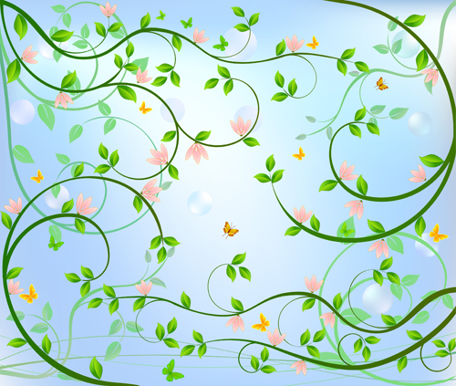 Green leaves with abstract background vector 02