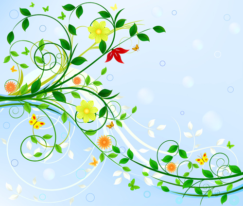 Green leaves with colored flower vector