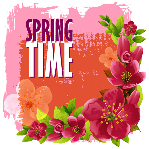 Grunge spring background with red flower vector