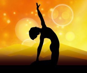 Halation sunset background and yoga silhouetter vector 01