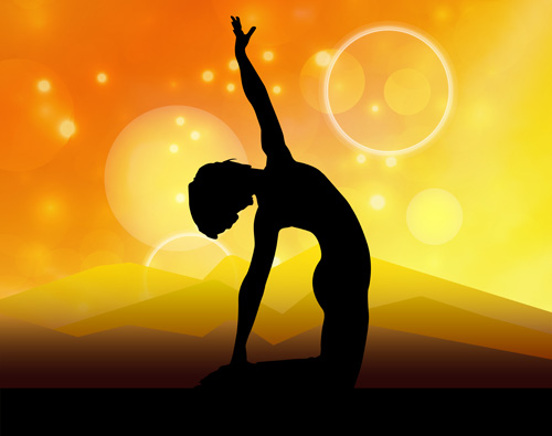 Halation sunset background and yoga silhouetter vector 01